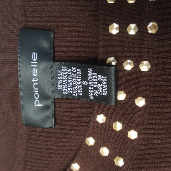 POINTELLE ♡ Vintage Brown Silk Ribbed Gold Rivet Scoop Neck Sleeveless Top S - Picture 13 of 14